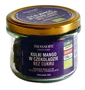 KULKI MANGO W CZEKOLADZIE BEZ DODATKU CUKRÓW BEZGLUTENOWE BIO 125 g - BIOSSOM (1 szt.)