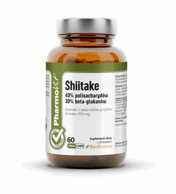 GRZYBY SHIITAKE EKSTRAKT (450 mg) BEZGLUTENOWY 60 KAPSUŁEK - PHARMOVIT (CLEAN LABEL) (1 szt.)