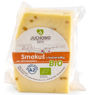 SER ŻÓŁTY DOJRZEWAJĄCY Z KOZIERADKĄ SMAKUŚ Z MLEKA A2 BIO (około 0,30 kg) - JUCHOWO (NA ZAMÓWIENIE)