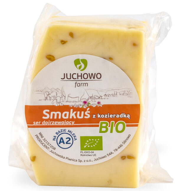 SER ŻÓŁTY DOJRZEWAJĄCY Z KOZIERADKĄ SMAKUŚ Z MLEKA A2 BIO (około 0,30 kg) - JUCHOWO (NA ZAMÓWIENIE)