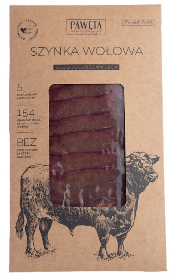 SZYNKA WOŁOWA DOJRZEWAJĄCA PLASTRY BEZGLUTENOWA 50 g - PAWĘTA (2 szt.)