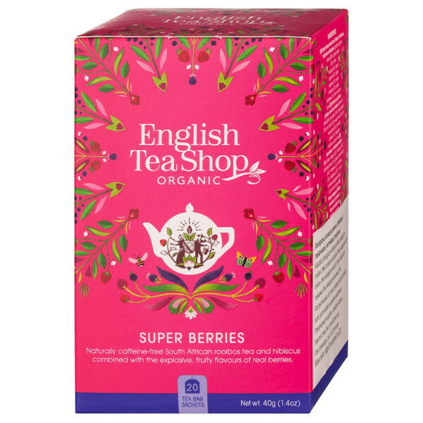 HERBATKA Z HIBISKUSEM, ROOIBOS, TRUSKAWKAMI, BORÓWKAMI I MALINAMI BIO (20 x 2,25 g) 45 g - ENGLISH TEA SHOP ORGANIC (2 szt.)