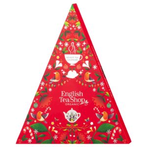 KALENDARZ ADWENTOWY (HERBATY I HERBATKI) BIO PIRAMIDKI (RED TRANGULAR – 13 SMAKÓW) (25 x 2 g) 50 g - ENGLISH TEA SHOP ORGANIC (PRODUKT SEZONOWY) (1 szt.)