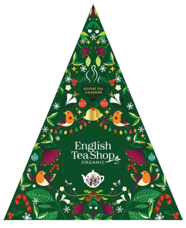 KALENDARZ ADWENTOWY (HERBATY I HERBATKI) BIO PIRAMIDKI (GREEN TRANGULAR – 13 SMAKÓW) (25 x 2 g) 50 g - ENGLISH TEA SHOP ORGANIC (PRODUKT SEZONOWY) (1 szt.)