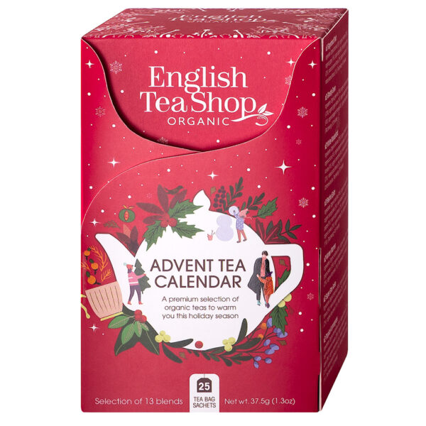 KALENDARZ ADWENTOWY CZERWONY (HERBATY I HERBATKI) BIO (13 SMAKÓW) (25 x 1,5 g) 37,5 g  ENGLISH TEA SHOP (PRODUKT SEZONOWY) (1 szt.)