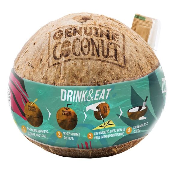 KOKOS BIO ZE SŁOMKĄ (około 0,75 kg) - GENUINE COCONUT (1 szt.)