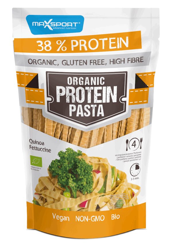 MAKARON PROTEINOWY (Z SOI ZIELONEJ I QUINOA) FETTUCCINE BEZGLUTENOWY BIO 200 g - MAXSPORT (2 szt.)