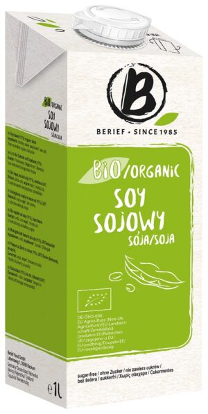 NAPÓJ SOJOWY NATURALNY BEZ CUKRU BEZGLUTENOWY BIO 1 L - BERIEF (4 szt.)
