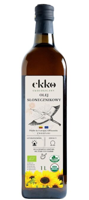 OLEJ SŁONECZNIKOWY DO GOTOWANIA I SMAŻENIA TŁOCZONY NA ZIMNO BIO 1 L (SZKŁO) - EKKO (1 szt.)