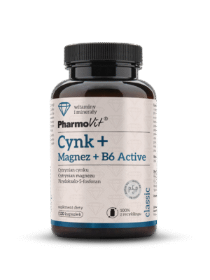 CYNK + MAGNEZ + WITAMINA B6 ACTIVE BEZGLUTENOWY 120 KAPSUŁEK - PHARMOVIT (CLASSIC) (1 szt.)