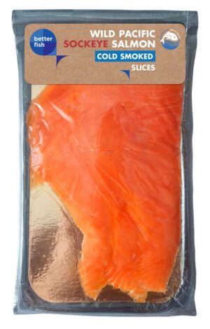ŁOSOŚ PACYFICZNY DZIKI SOCKEYE PLASTRY WĘDZONE NA ZIMNO 80 g - BETTER FISH (2 szt.)