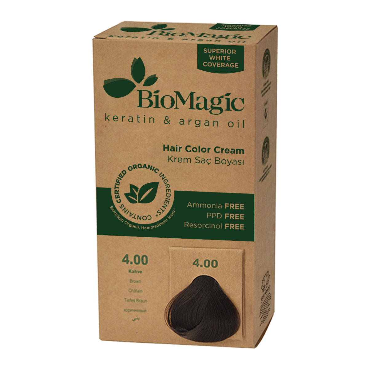 FARBA DO WŁOSÓW BRĄZ (4.00) 250 g - BIOMAGIC (2 szt.)