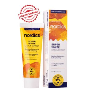 PASTA DO ZĘBÓW REMINERALIZUJĄCA SUPER WHITE Z PŁYNNYM SZKLIWEM BEZ FLUORU 75 ml - NORDICS (3 szt.)