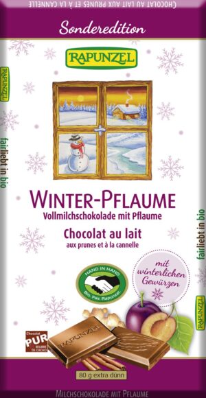 CZEKOLADA MLECZNA ZE ŚLIWKAMI ZIMOWA BIO 80 g - RAPUNZEL (PRODUKT SEZONOWY) (2 szt.)