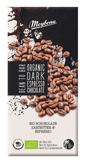 CZEKOLADA GORZKA Z KRUSZONYMI ZIARNAMI KAWY ESPRESSO BIO 100 g - MEYBONA (2 szt.)