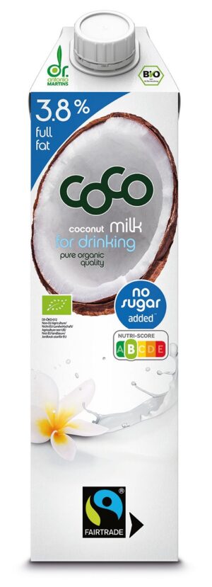 COCONUT MILK - NAPÓJ KOKOSOWY DO PICIA 3,8 % TŁUSZCZU BEZ DODATKU CUKRÓW FAIR TRADE BIO 1 L - COCO (DR MARTINS) (3 szt.)