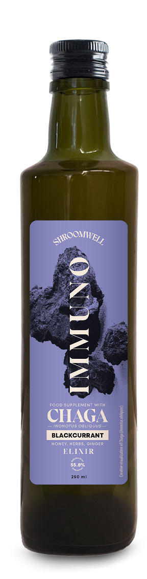 SUPLEMENT DIETY NA ODPORNOŚĆ Z CHAGĄ I CZARNĄ PORZECZKĄ W PŁYNIE 250 ml - SHROOMWELL (1 szt.)