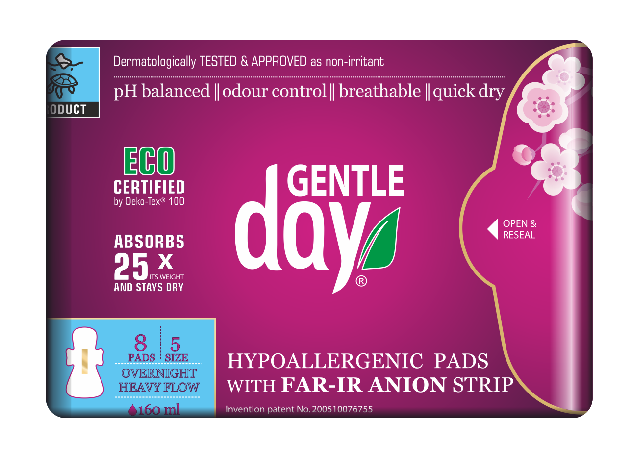 PODPASKI HIGIENICZNE Z PASKIEM ANIONOWYM NA NOC 8 szt. - GENTLE DAY (2 szt.)