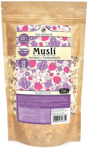 MUSLI OWSIANE TRUSKAWKOWE BEZ DODATKU CUKRÓW BEZGLUTENOWE 500 g - PIĘĆ PRZEMIAN (2 szt.)