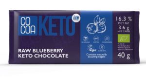 CZEKOLADA Z JAGODAMI I OLEJEM MCT BEZ DODATKU CUKRÓW BEZGLUTENOWA KETO BIO 40 g - COCOA (2 szt.)