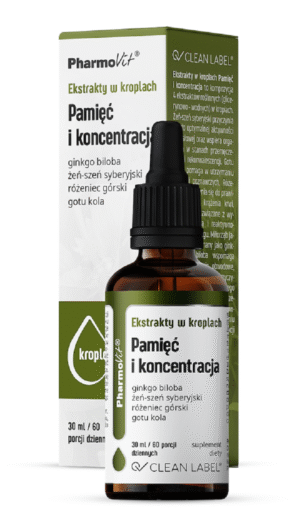 EKSTRAKTY W KROPLACH NA PAMIĘĆ I KONCENTRACJĘ BEZGLUTENOWE 30 ml - PHARMOVIT (CLEAN LABEL) (1 szt.)