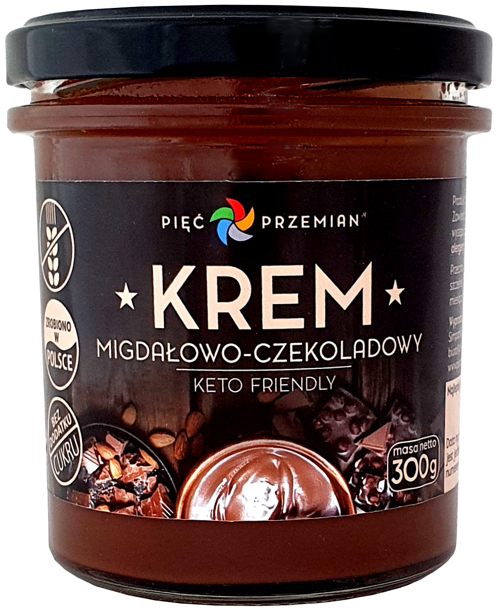 KREM MIGDAŁOWO - CZEKOLADOWY BEZ DODATKU CUKRÓW BEZGLUTENOWY KETO 300 g - PIĘĆ PRZEMIAN (1 szt.)