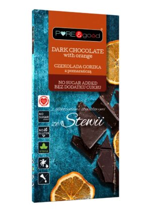 CZEKOLADA GORZKA Z POMARAŃCZĄ ZE STEWIĄ BEZ DODATKU CUKRÓW BEZGLUTENOWA 125 g - PURE&GOOD (2 szt.)