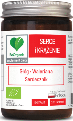 TABLETKI WSPOMAGAJĄCE SERCE I KRĄŻENIE (GŁÓG, WALERIANA, SERDECZNIK) BIO 100 szt. - BE ORGANIC (1 szt.)