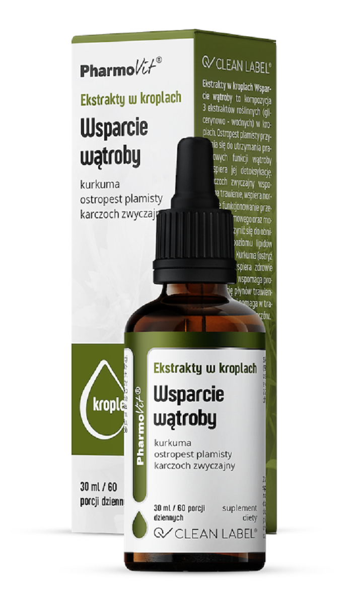 EKSTRAKTY W KROPLACH NA WSPARCIE WĄTROBY BEZGLUTENOWE 30 ml - PHARMOVIT (CLEAN LABEL) (1 szt.)