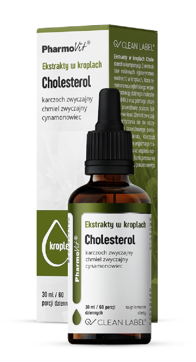 EKSTRAKTY W KROPLACH NA PRAWIDŁOWY POZIOM CHOLESTEROLU BEZGLUTENOWE 30 ml - PHARMOVIT (CLEAN LABEL) (1 szt.)
