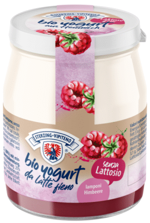 JOGURT MALINOWY Z MLEKA SIENNEGO BEZ LAKTOZY BEZGLUTENOWY BIO 150 g (SŁOIK) - STERZING-VIPITENO (4 szt.)
