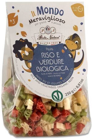 MAKARON (RYŻOWY TRÓJKOLOROWY) DLA DZIECI DINOZAURY BEZGLUTENOWY BIO 250 g - PASTA NATURA (3 szt.)