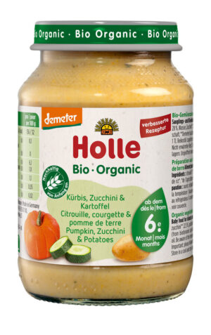 DYNIA Z CUKINIĄ I ZIEMNIAKAMI BEZ DODATKU CUKRÓW BEZGLUTENOWE OD 6 MIESIĄCA DEMETER BIO 190 g - HOLLE (4 szt.)
