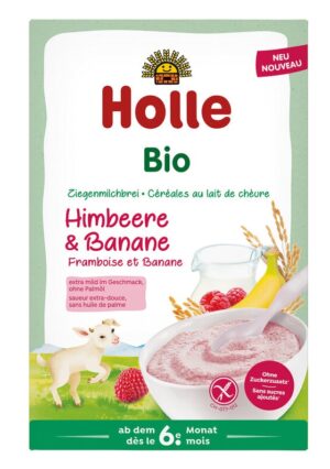 KASZKA RYŻOWA MLECZNA MALINOWO - BANANOWA BEZ DODATKU CUKRÓW BEZGLUTENOWA OD 6 MIESIĄCA BIO 200 g - HOLLE (2 szt.)