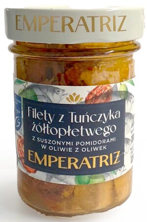 TUŃCZYK ŻÓŁTOPŁETWY FILETY MSC W OLIWIE Z OLIWEK Z SUSZONYMI POMIDORAMI 180 g (SŁOIK) - EMPERATRIZ (2 szt.)