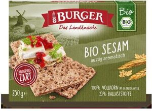 PIECZYWO CHRUPKIE BŁONNIKOWE ŻYTNIE RAZOWE Z SEZAMEM BIO 250 g - BURGER (3 szt.)