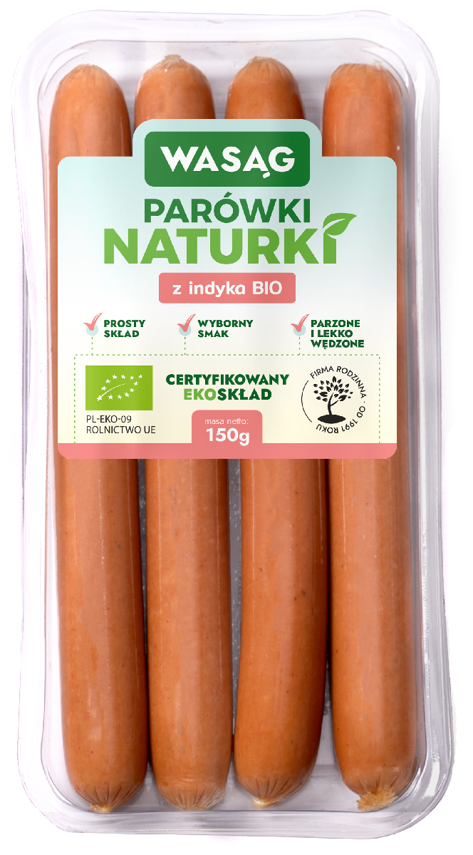 PARÓWKI Z INDYKA BIO 150 g - WASĄG (NA ZAMÓWIENIE) (1 szt.)