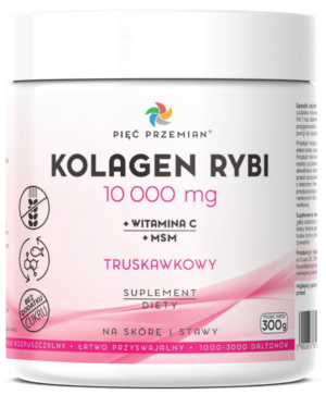 KOLAGEN RYBI + MSM + WITAMINA C TRUSKAWKOWY W PROSZKU BEZGLUTENOWY 300 g - PIĘĆ PRZEMIAN (1 szt.)