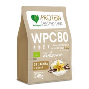 BIAŁKO SERWATKOWE O SMAKU WANILIOWYM (KONCENTRAT WPC 80) BEZ DODATKU CUKRÓW BIO 345 g - BE ORGANIC (1 szt.)