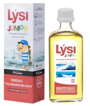 TRAN ISLANDZKI OMEGA-3 (1195 mg) O SMAKU MANGO - LIMONKA DLA DZIECI 240 ml - LYSI JUNIOR (1 szt.)