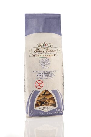 MAKARON (KUKURYDZIANO - RYŻOWY Z AMARANTUSEM, TEFF I QUINOA) PENNE BEZGLUTENOWY 250 g - PASTA NATURA (4 szt.)