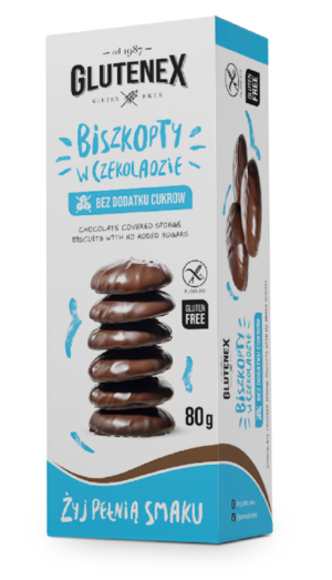 BISZKOPTY W CZEKOLADZIE BEZ DODATKU CUKRÓW BEZGLUTENOWE 80 g - GLUTENEX (3 szt.)