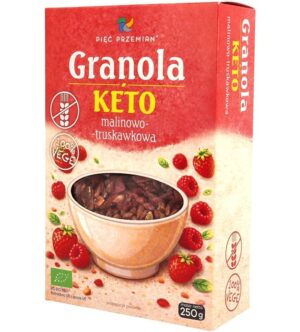 GRANOLA MALINOWO - TRUSKAWKOWA BEZ DODATKU CUKRÓW BEZGLUTENOWA KETO BIO 250 g - PIĘĆ PRZEMIAN (1 szt.)