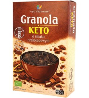 GRANOLA O SMAKU CZEKOLADOWYM BEZ DODATKU CUKRÓW BEZGLUTENOWA KETO BIO 250 g - PIĘĆ PRZEMIAN (1 szt.)