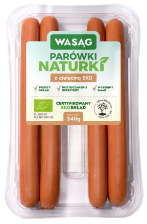PARÓWKI Z CIELĘCINĄ BIO 240 g - WASĄG (NA ZAMÓWIENIE) (1 szt.)
