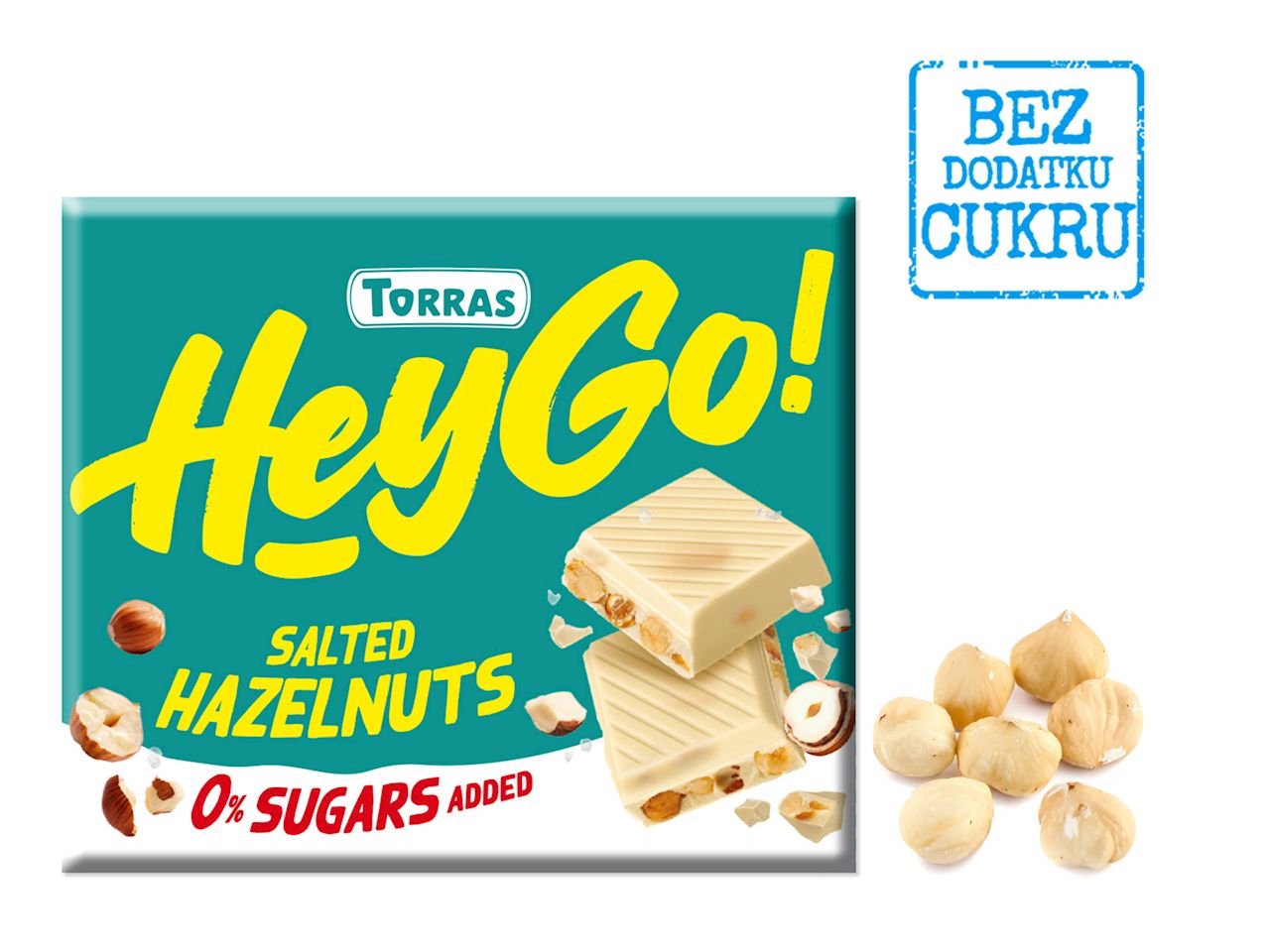 CZEKOLADA BIAŁA Z ORZECHAMI LASKOWYMI I SOLĄ MORSKĄ BEZ DODATKU CUKRÓW BEZGLUTENOWA 60 g - TORRAS (3 szt.)