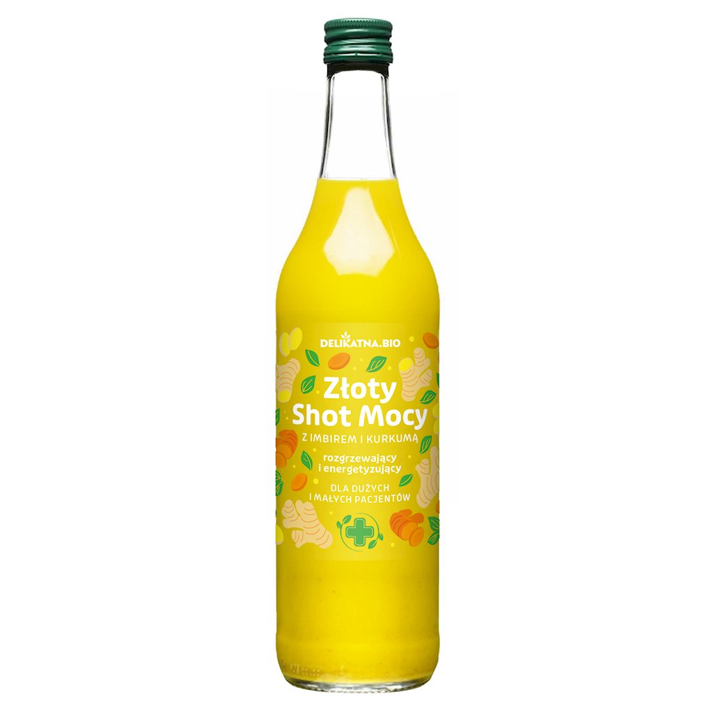 SHOT MOCY ZŁOTY Z POMARAŃCZY Z KURKUMĄ I IMBIREM ROZGRZEWAJĄCY BIO 500 ml - DELIKATNA (1 szt.)
