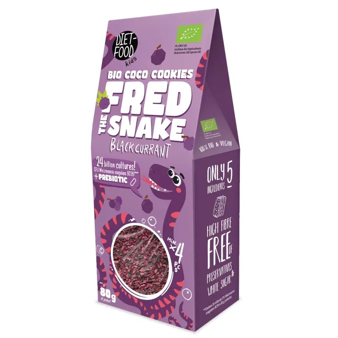 CIASTKA KOKOSOWE Z CZARNĄ PORZECZKĄ BIO 80 g - DIET-FOOD (FRED THE SNAKE) (1 szt.)